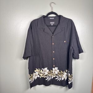 St John’s Bay Short Sleeve Button Up Silk‎ Vacation Hawaiian Shirt Mens XL EUC